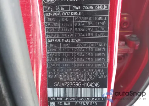 2016 Land Rover Range Rover Evoque Se/Se Premium z USA, uszkodzony, nr VIN SALVP2BG9GH164245